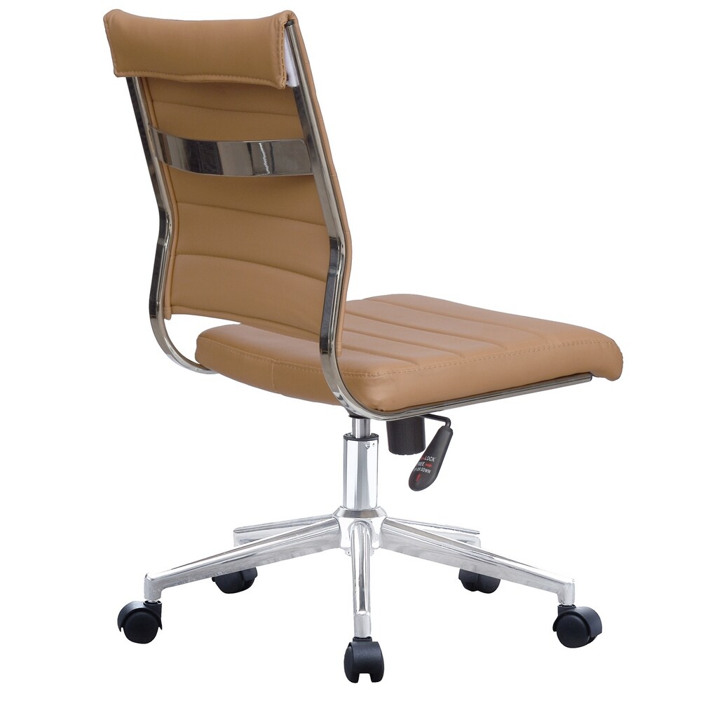 Ergonomic Executive Mid back PU Leather Office Chair Armless Side No Arms Tilt With Wheels Padded Seat Cushion