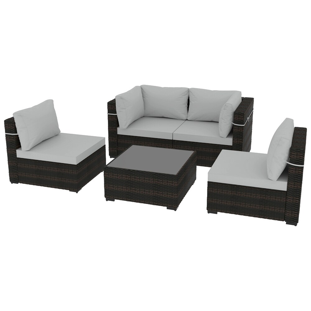 UPHA 5 piece Cushioned Wicker Patio Conversation Seating Set with Coffee Table