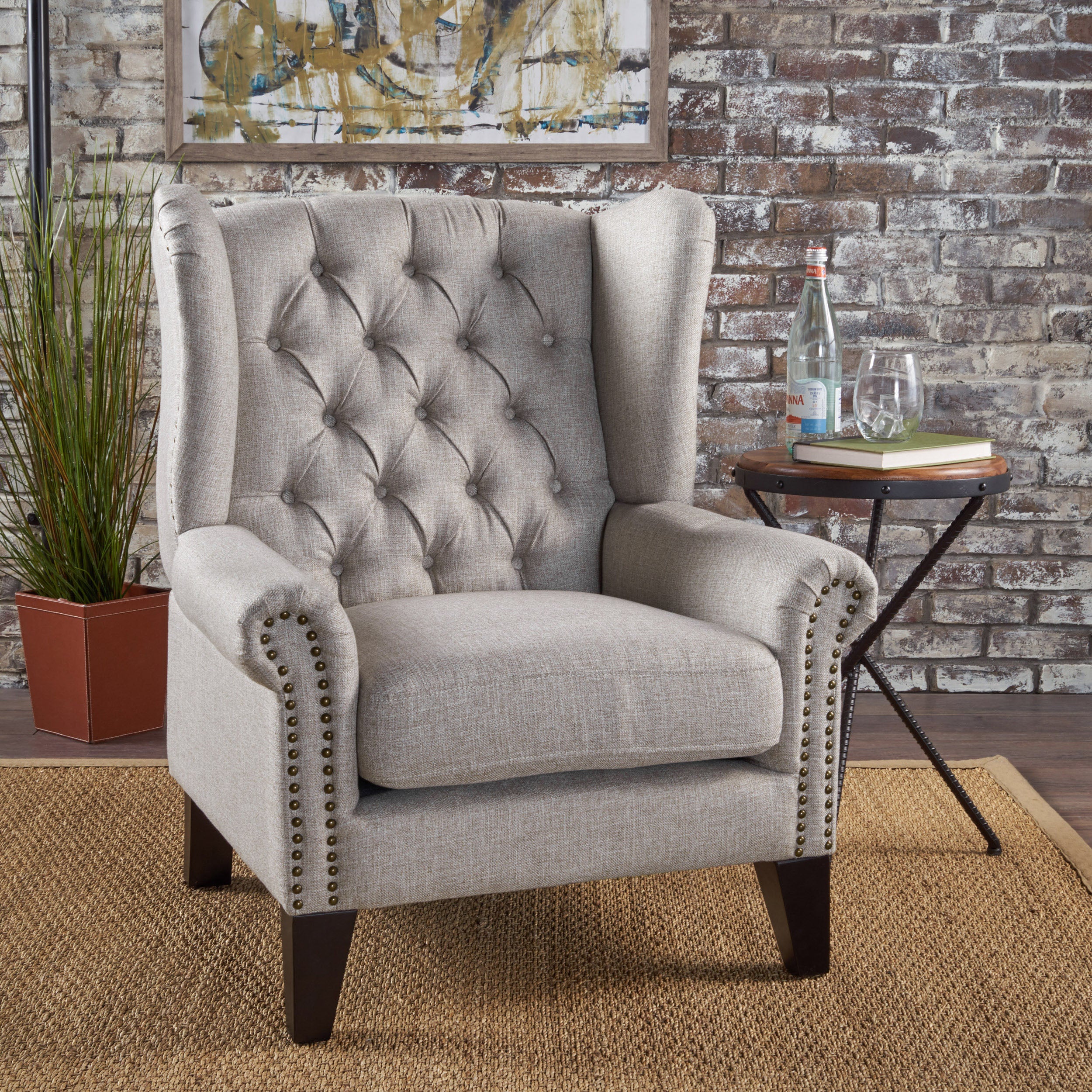 Lainie Traditional Tufted Winged Fabric Accent Chair