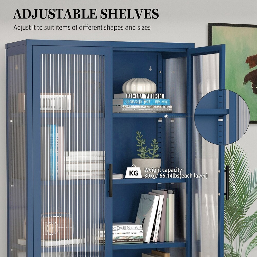 Double Glass Door Storage Cabinet Sideboard with Adjustable Shelves and Feet Cold Rolled Steel