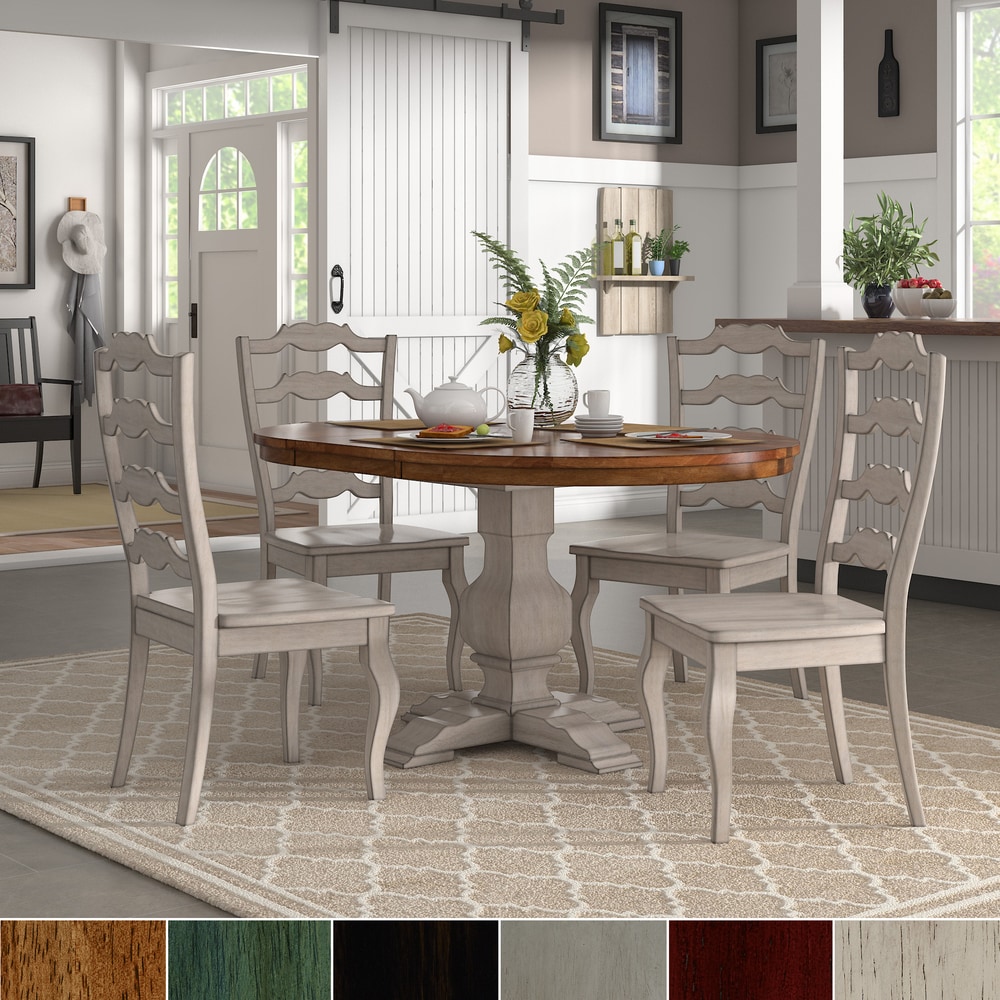 Eleanor Antique White Extending Oval Wood Table French Back 5 piece Dining Set by iNSPIRE Q Classic