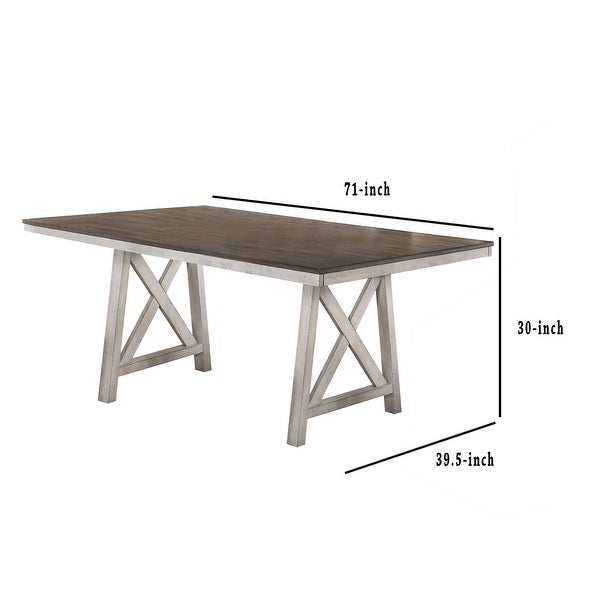 Wooden Dining Table with Natural Grain Texture， White and Brown