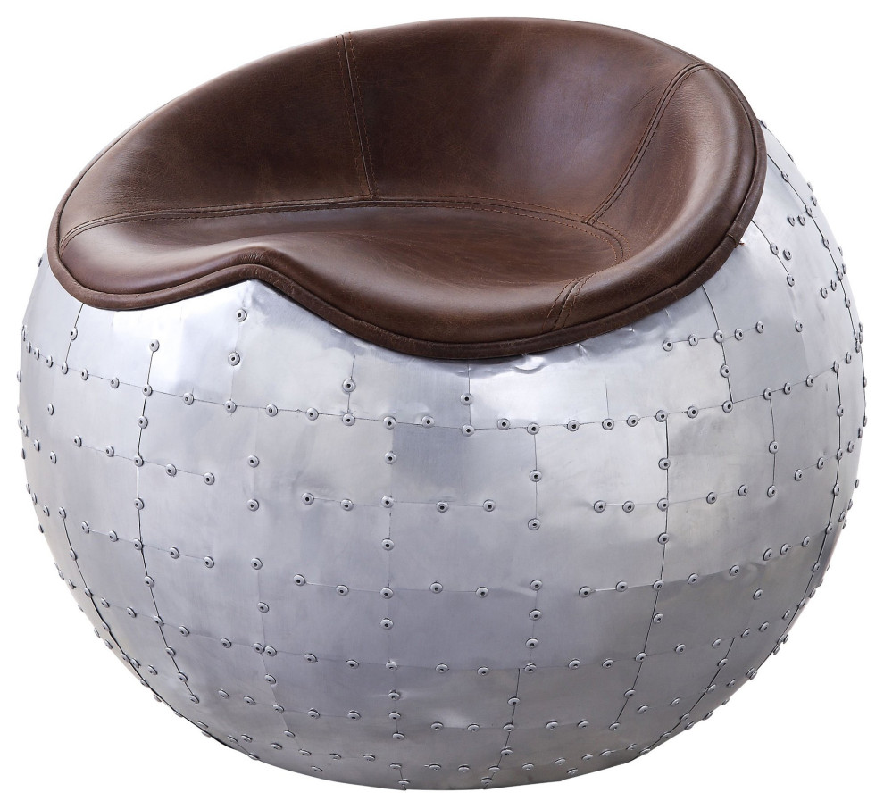 Industrial Ottoman  Unique Aluminum Base  ampGrain Leather Seat   Industrial   Footstools And Ottomans   by Decor Love  Houzz