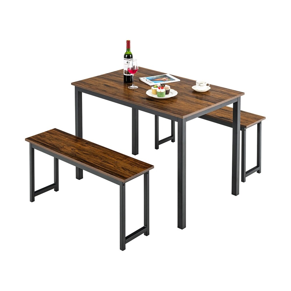 3 Pieces Dining Table Set with 2 Benches for Dining Room Kitchen Bar