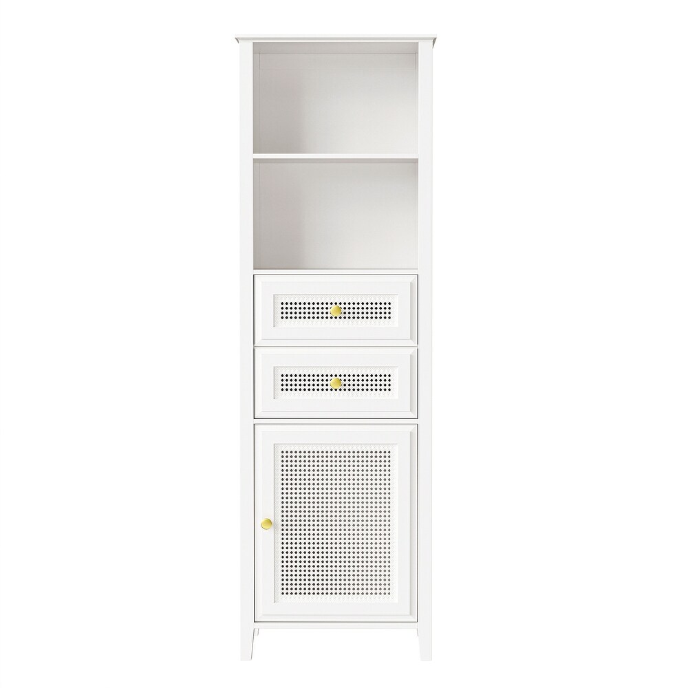 Tall Cabinet with Rattan Door Mid Century Modern Tower Cabinet Up to 63\