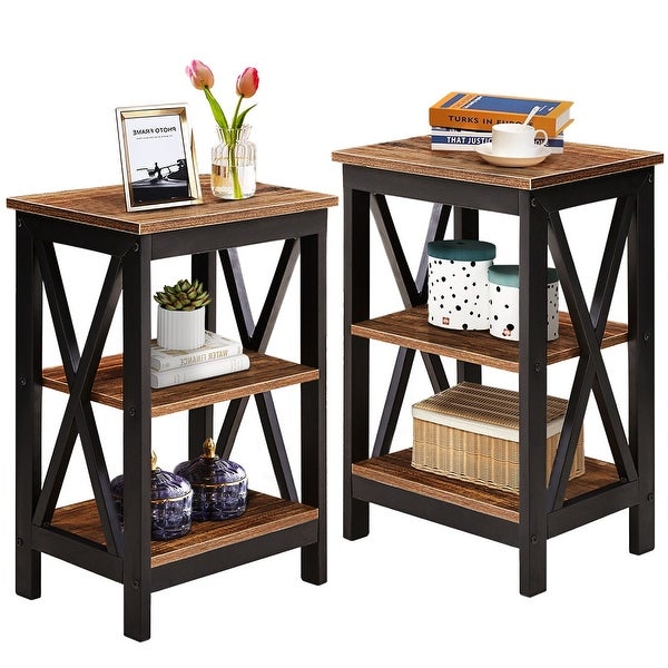 Modern End Table with 3-Tier Open Storage Shelves