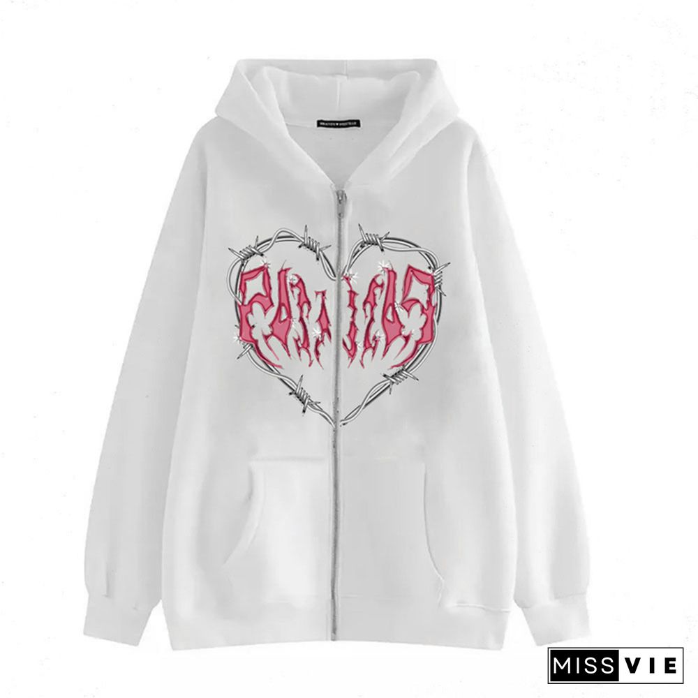 Gothic Jacket Hoodie Women Skeleton Printed Zipper Long Sleeve Hooded Top Dark Academia Clothes Vintage Coat Streetwear