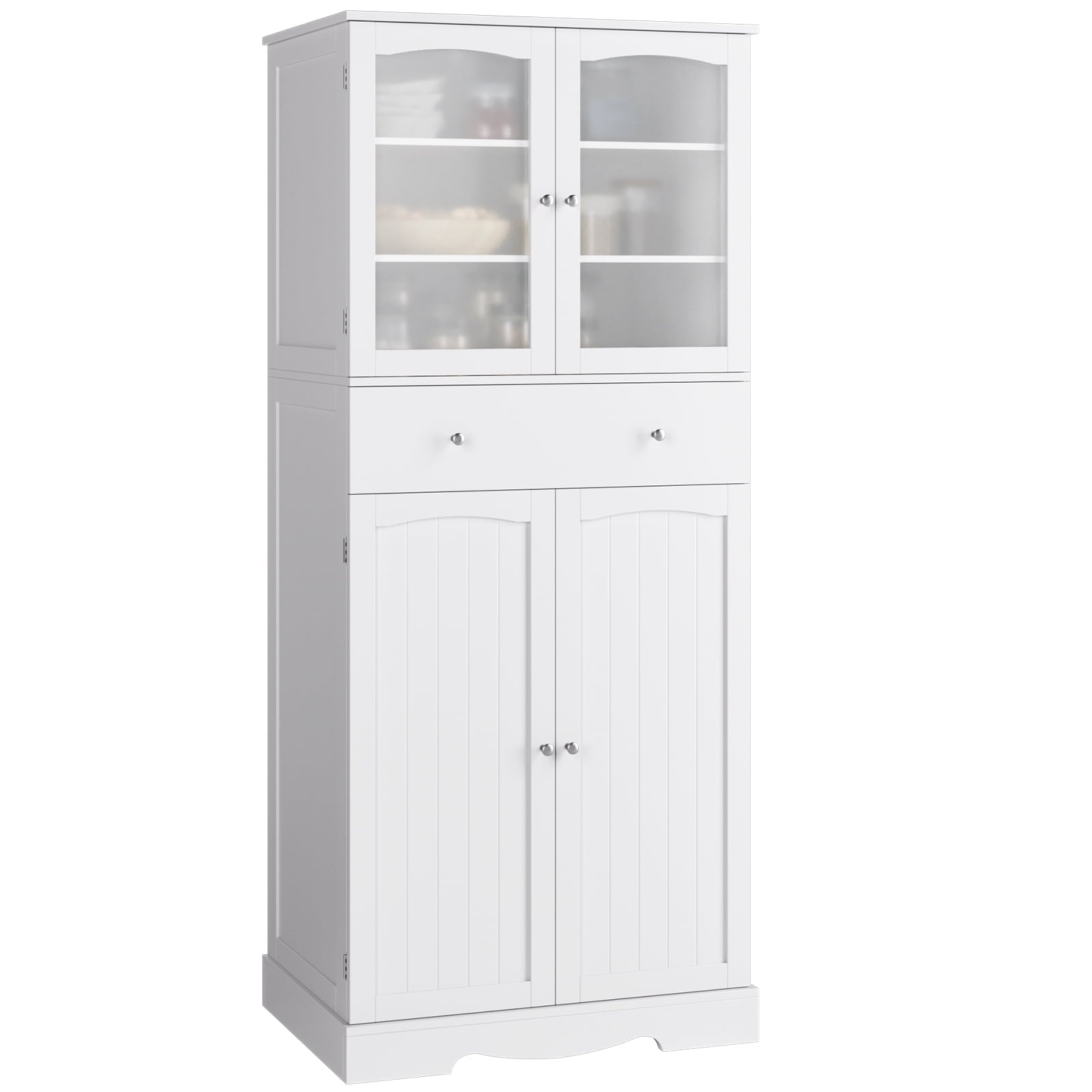 Homfa Tall Kitchen Pantry with 4 Doors， Free Standing Storage Cabinet for Dining Room， White