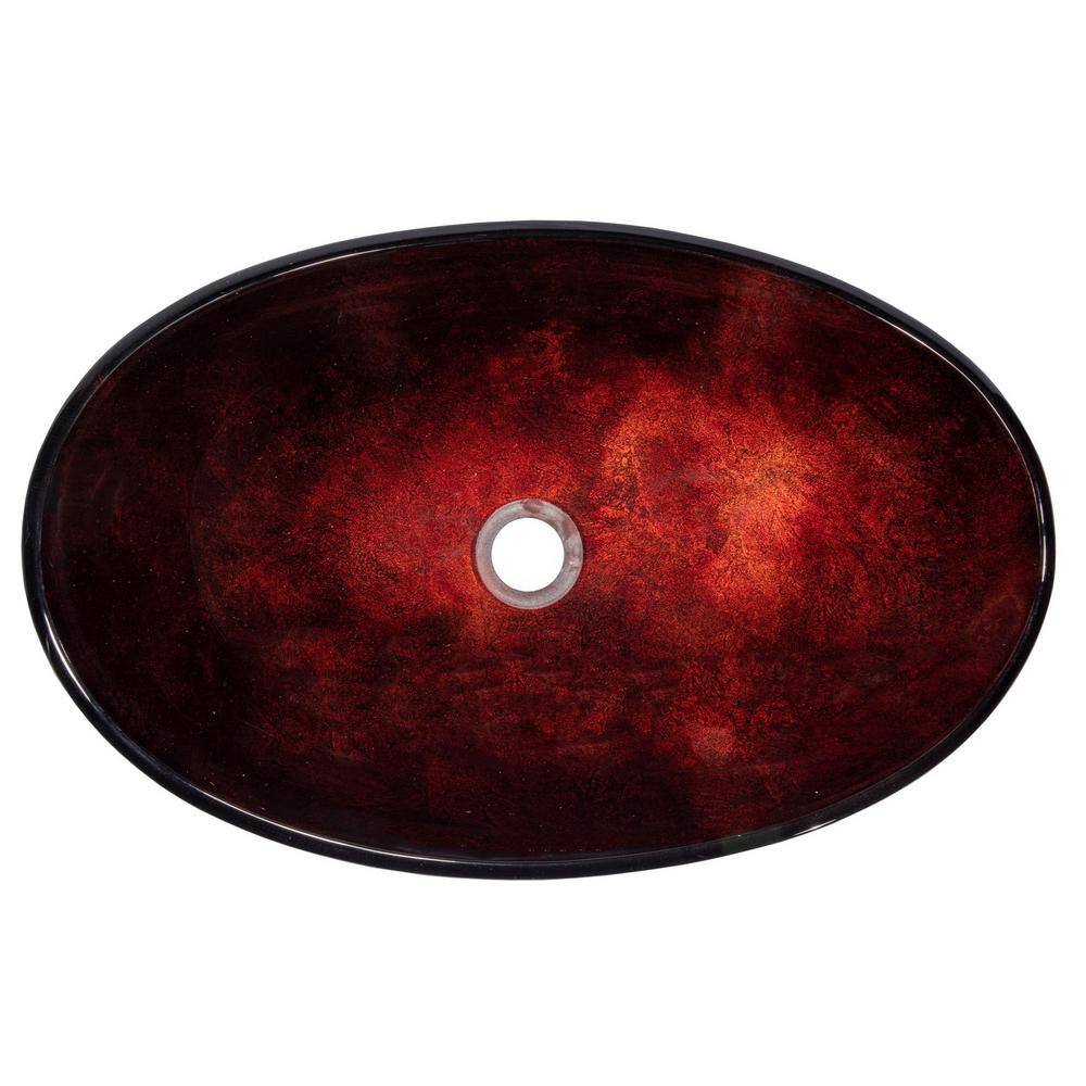 Eden Bath Canoe Shaped Reflections Glass Vessel Sink in Red Copper with Pop-Up Drain and Mounting Ring in Chrome EB_GS40-D2MCR