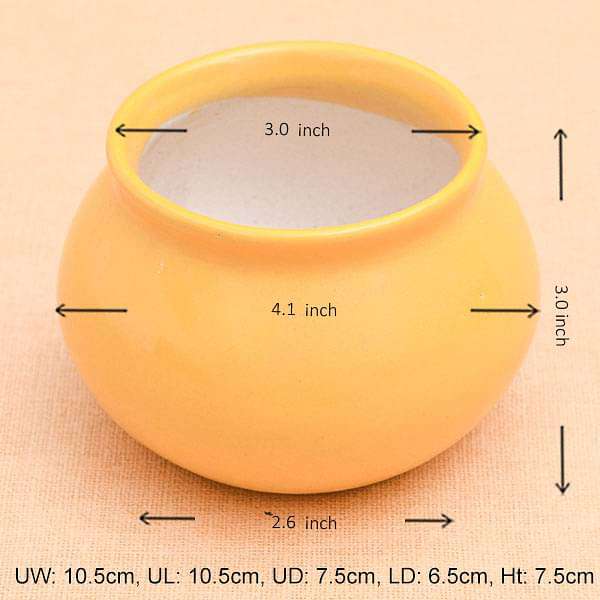 3 inch (8 cm) Handi Shape Round Ceramic Pot (Yellow) (set of 3)