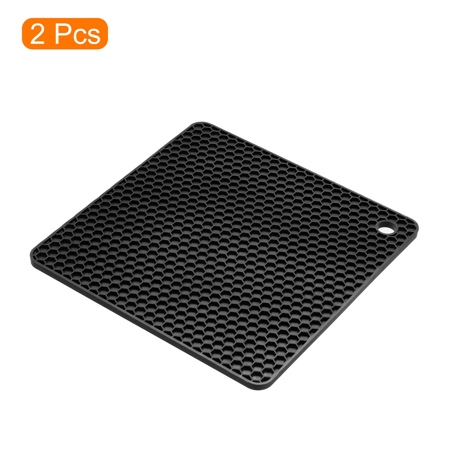 Uxcell Silicone Trivet Mats 2pcs， Square Hot Pan Pads Hot Pot Holder， NonSlip Drying Mat for Kitchen Counter  Black