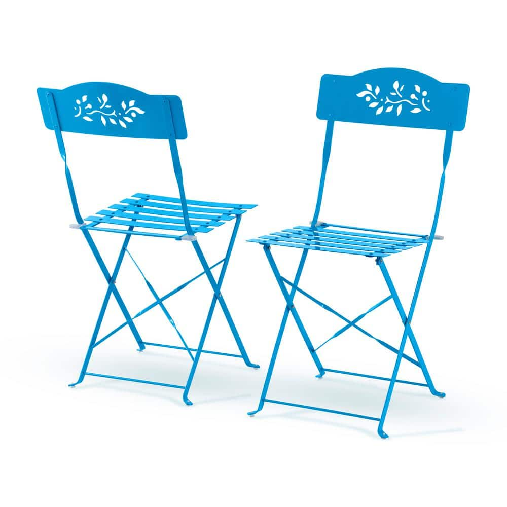 Alpine Corporation Indoor/Outdoor 3-Piece Bistro Set Folding Table and Chairs Patio Seating, Blue MSY100A-BL