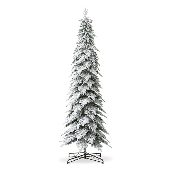 Glitzhome PreLit Flocked Pencil Spruce Artificial Christmas Tree with Warm White Lights