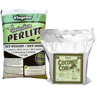 Viagrow 5 kg Coir Block With 1 Cubic Ft Horticultural Perlite (Makes 3.4 cu. Ft.25.4 Gal.101 Qts) VCCB5-VPER1