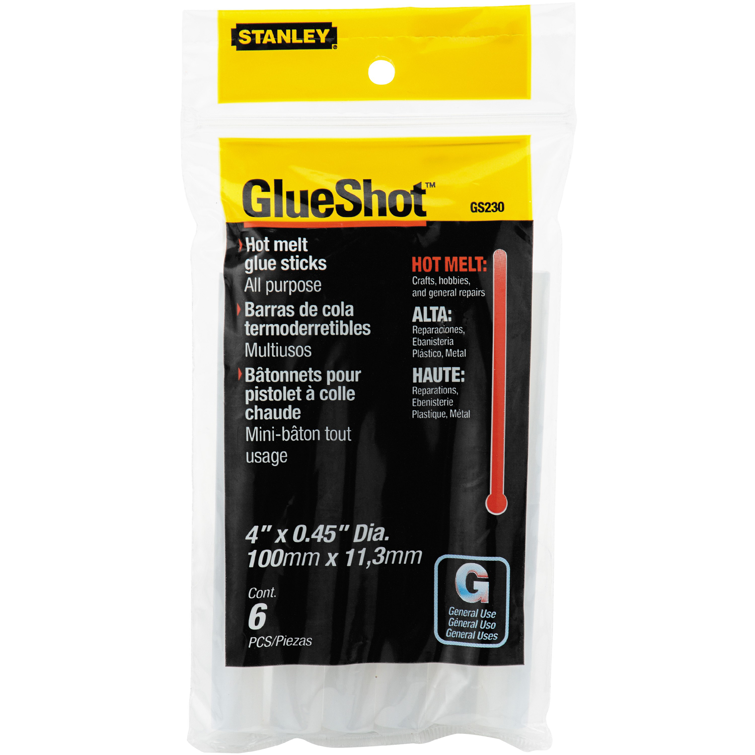 Stanley 0.5 in. D X 4 in. L Glue Sticks Clear 6 pk