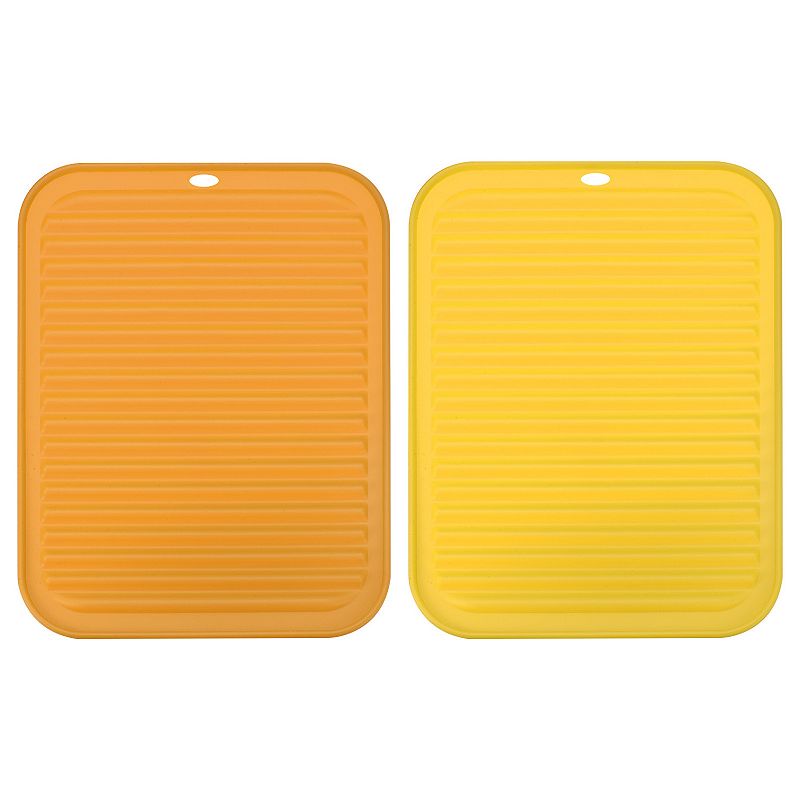 2 Pcs 12 x 9 Sink Drain Pad Silicone Dish Drying Mat Set