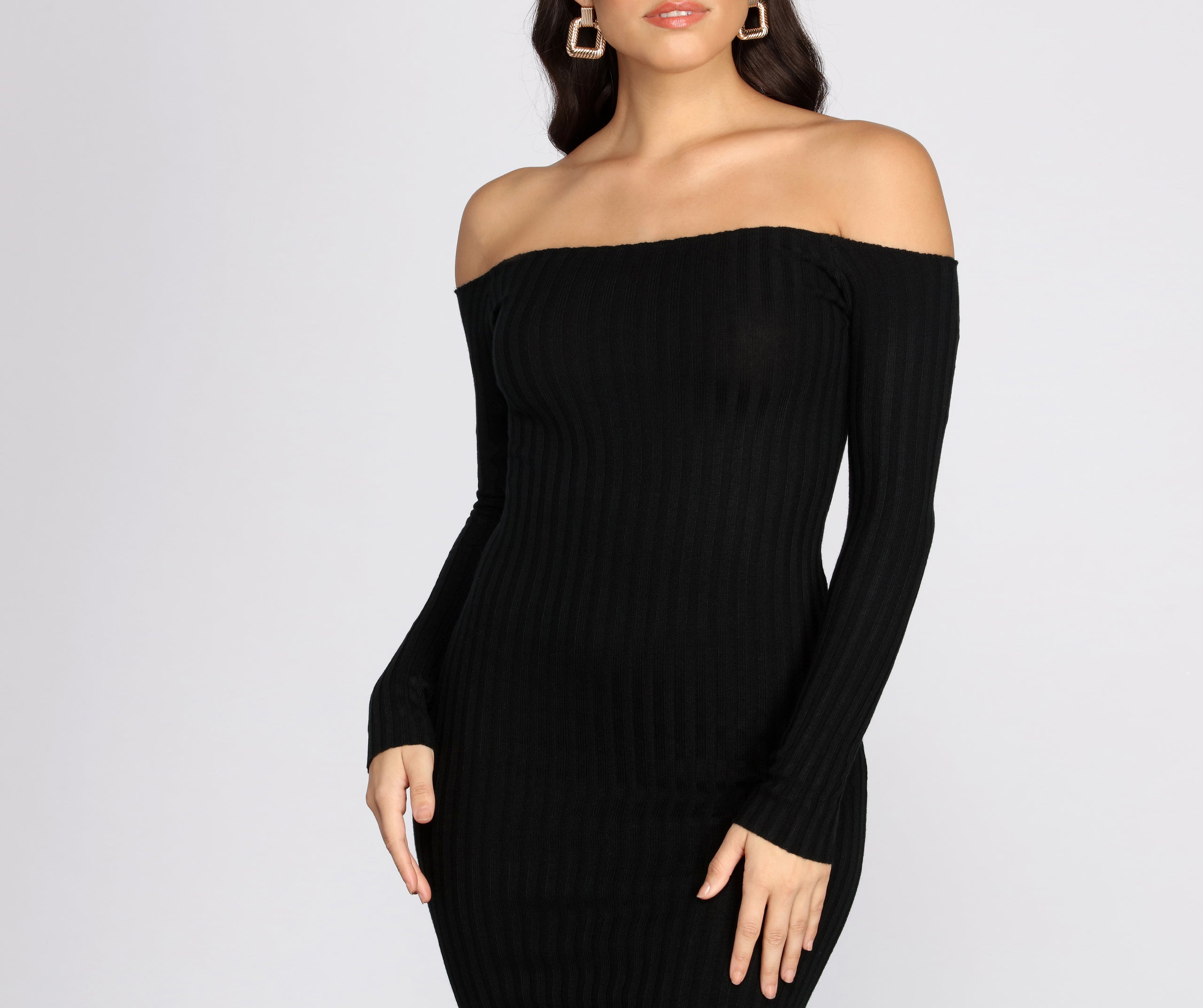 Ribbed Off Shoulder Sweater Dress