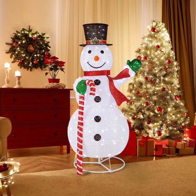 Costway 5 Ft Pre lit Christmas Snowman Pop up Xmas Holiday Decoration With 180 Led Lights