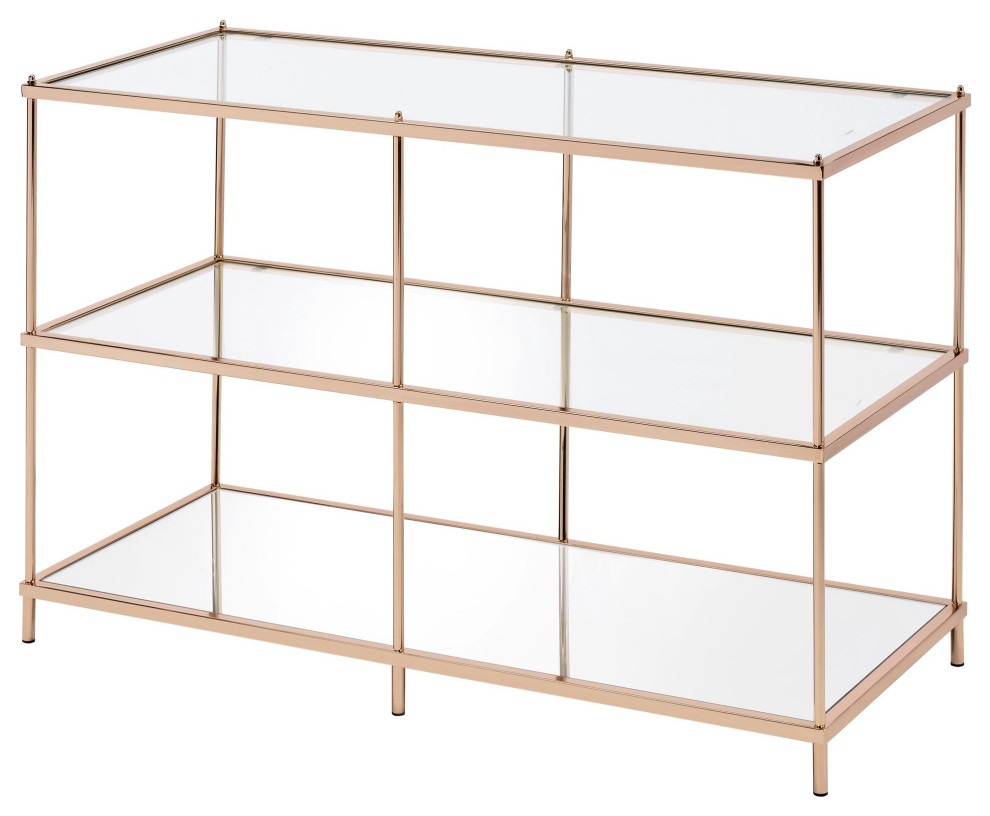 Elegant Console Table  Metal Frame With Glass Top  ampMirrored Shelves   Contemporary   Console Tables   by Decor Love  Houzz