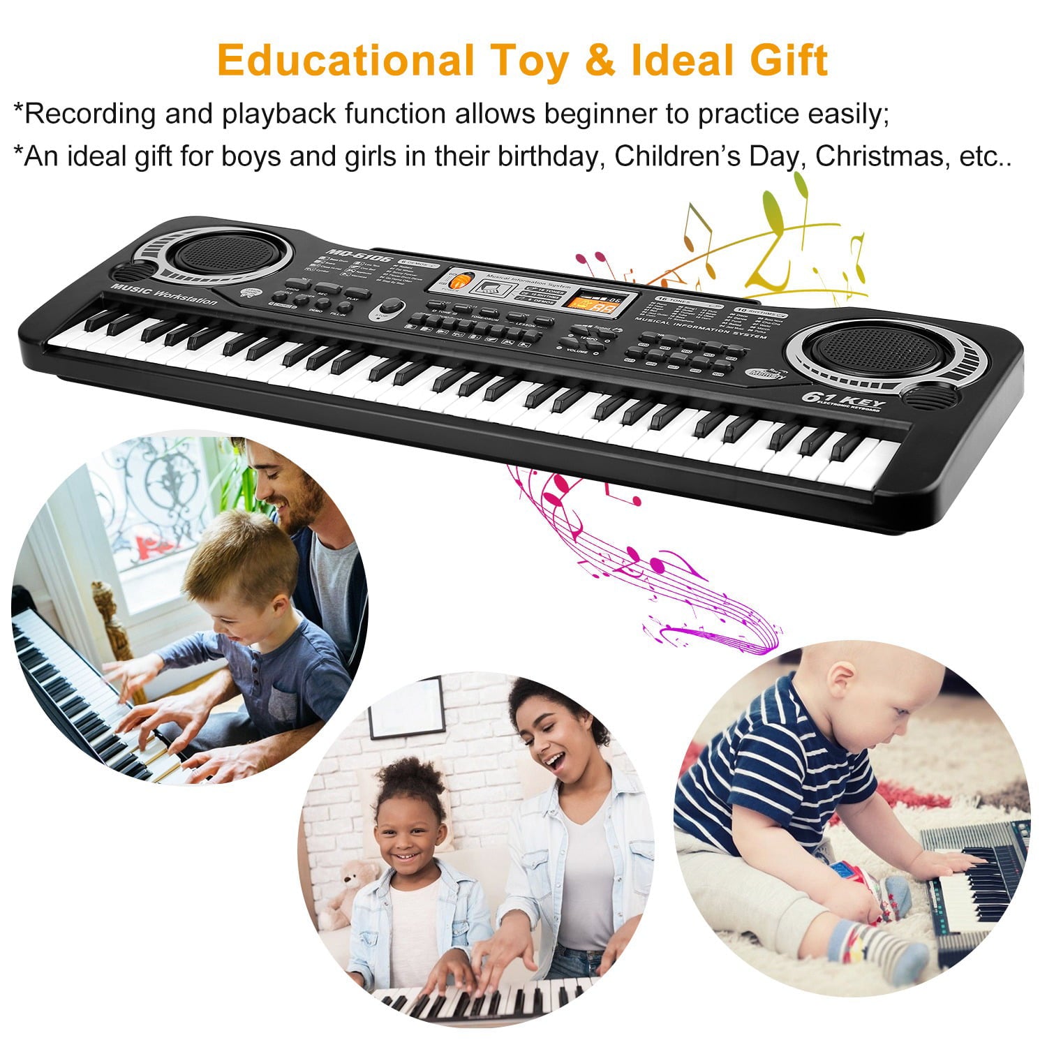 61 Keys Digital Music Keyboard， iMountek Electric Piano Musical Instrument Kids Learning Keyboard with Microphone for Beginners Kids Girls Boys Adults