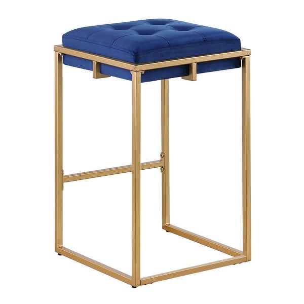 Dia 26 Inch Set of 2 Counter Stools， Blue Velvet Foam Seat， Gold Metal Base