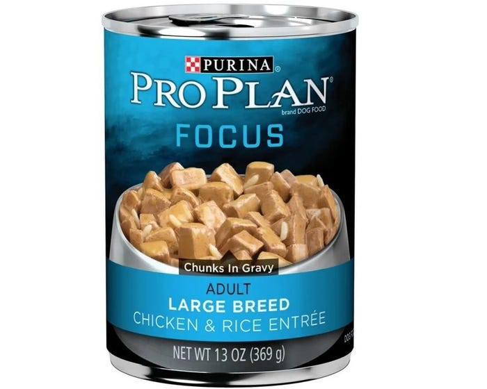 Purina Pro Plan FOCUS Chunks In Gravy Chicken  Rice Entree Adult Wet Dog Food， 13 oz. Can