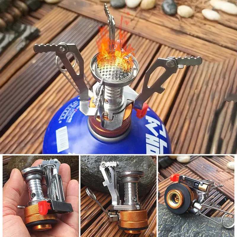 Outdoor Portable Stainless Steel Kitchen Camping Folding Mini Stove Gas Camp with Case Packaging