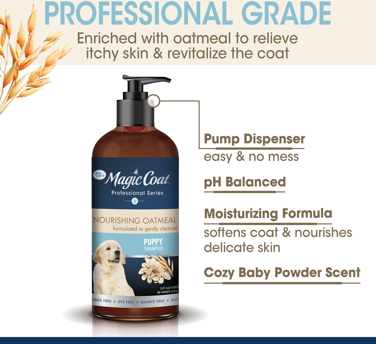 Four Paws Magic Coat Professional Series Nourishing Oatmeal Puppy Shampoo， 16-oz bag