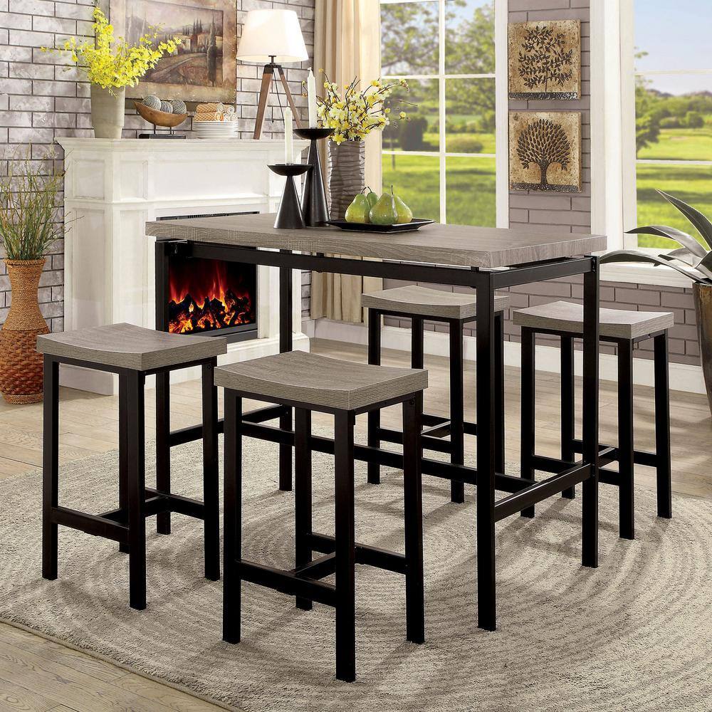 Furniture of America Wim Natural Tone 5-Piece Counter Height Dining Set IDF-3454PT-5PK