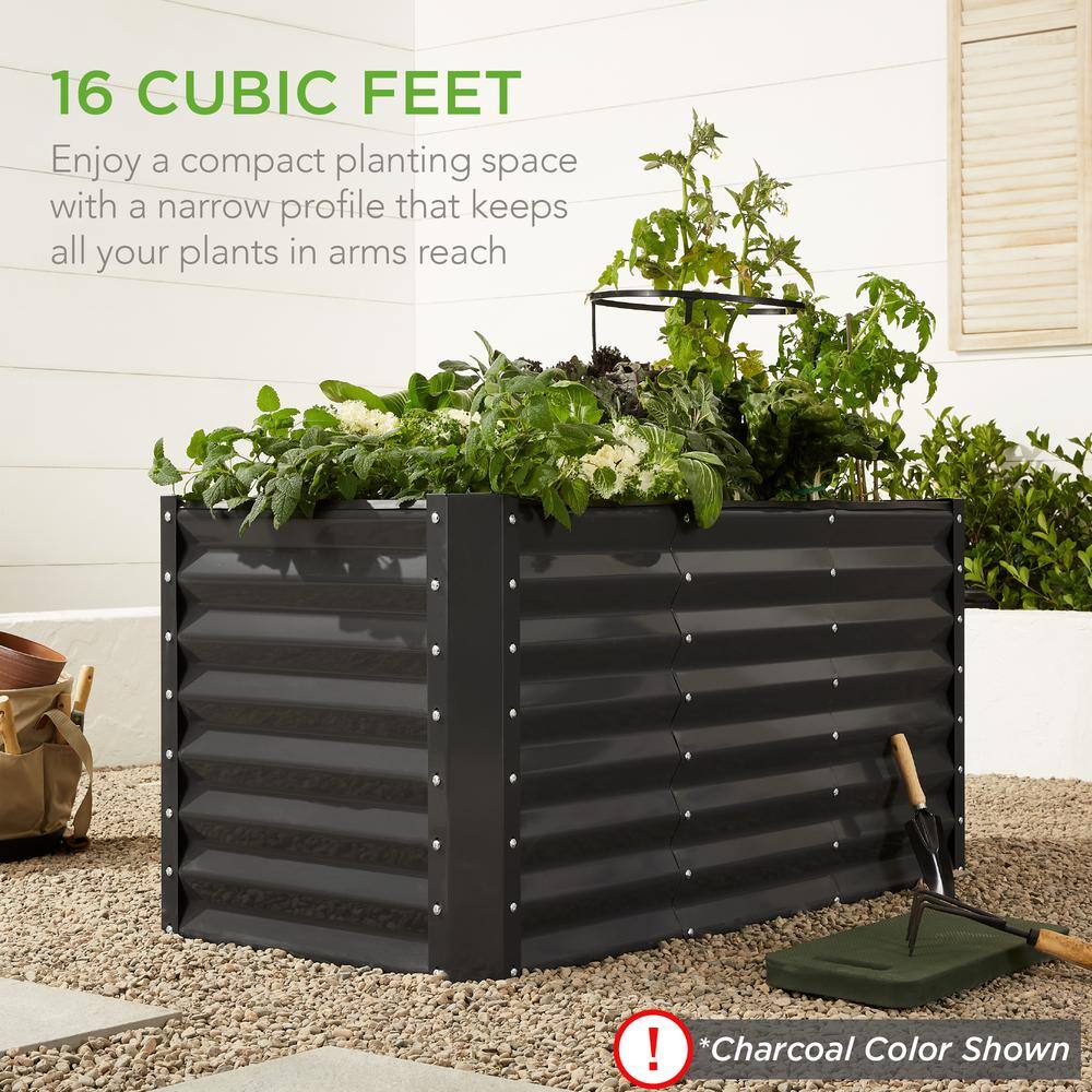 Best Choice Products 4 ft. x 2 ft. x 2 ft. Wood Grain Outdoor Steel Raised Garden Bed Planter Box for Vegetables Flowers Herbs SKY6638