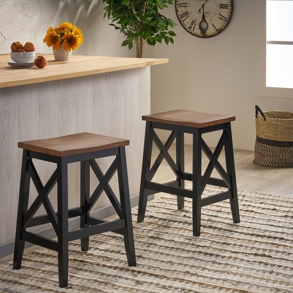 Heffley Contemporary Farmhouse Wooden Barstools (Set of 2) by Christopher Knight Home