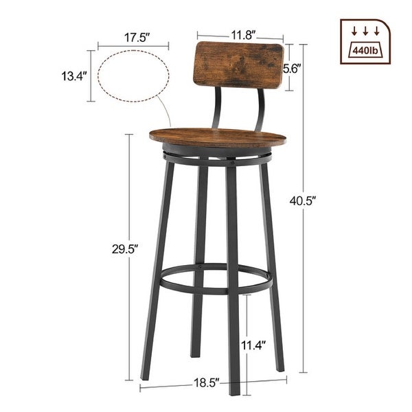 2Pcs Industrial Style Oval Bar Stools with Metal Legs