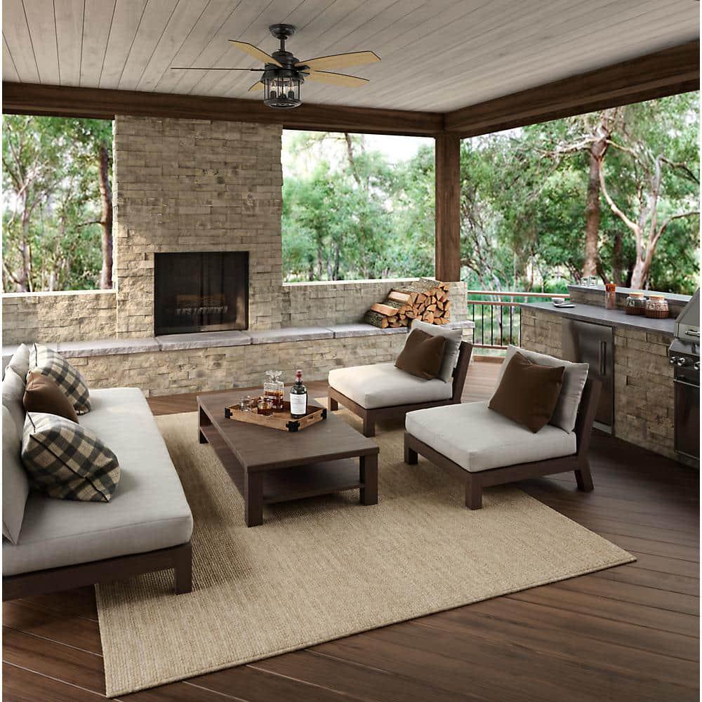 Hunter Coral Bay 52 in LED IndoorOutdoor Noble Bronze Ceiling Fan with Handheld Remote and Light Kit