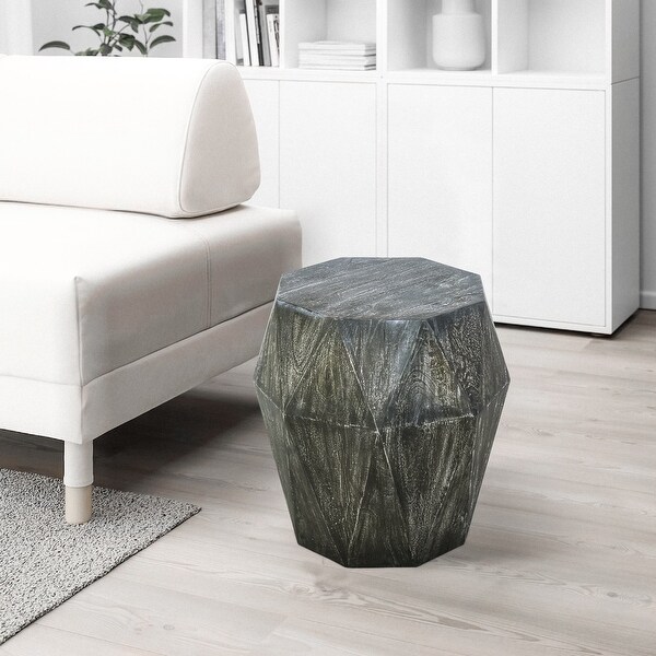 Ashton Faceted End Table with Diamond Pattern and Wooden Frame， Gray