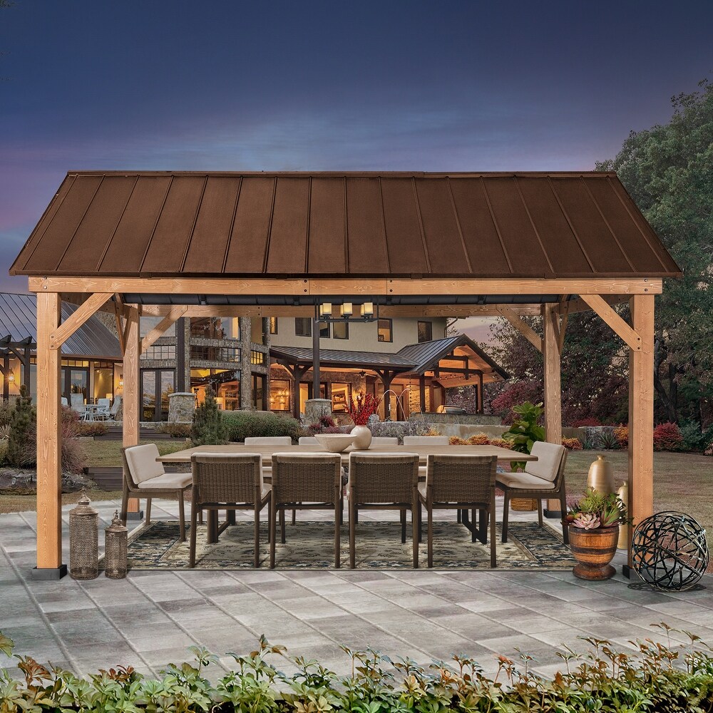 Cozywor 15 ft. x 13 ft. Outdoor Cedar Wood Patio Hardtop Gazebo