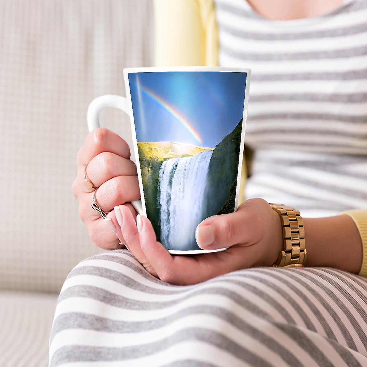 Waterfall Rainbow NEW White Tea Coffee Ceramic Latte Mug 17 oz | Wellcoda