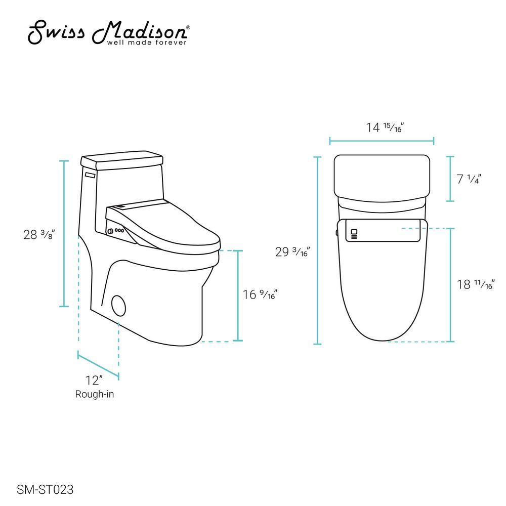 Swiss Madison Virage 1-piece 1.28 GPF Single Flush Elongated Toilet in Glossy White Smart Seat Included SM-ST023