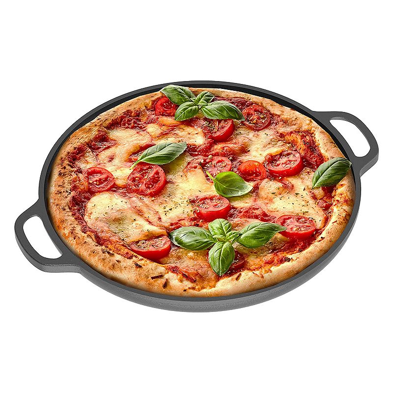 Chef Pomodoro Cast Iron Pizza Pan， 12 Inch Pre-seasoned Skillet， With Handles， Baking Pan