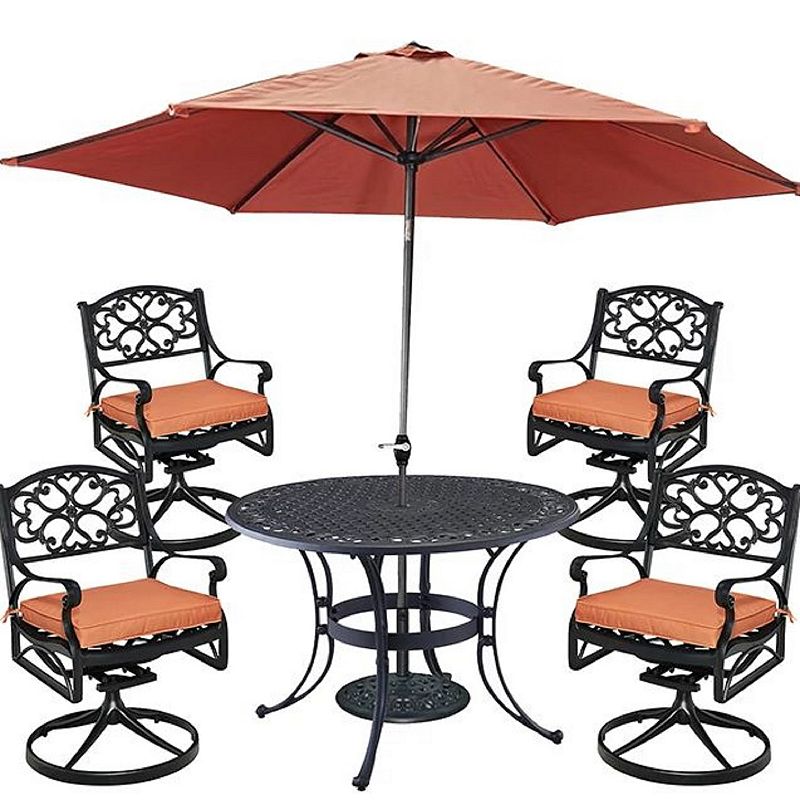 homestyles Patio Swivel Arm Chair， Dining Table， and Umbrella 6-piece Set