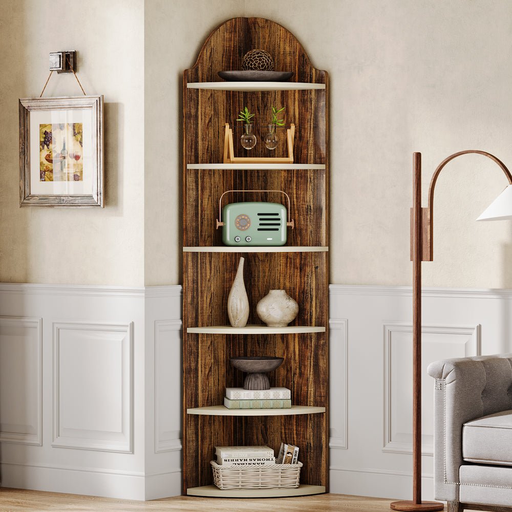 70.8 Wood Corner Shelf, FreeStanding 6-Tier Display Shelf Bookcase