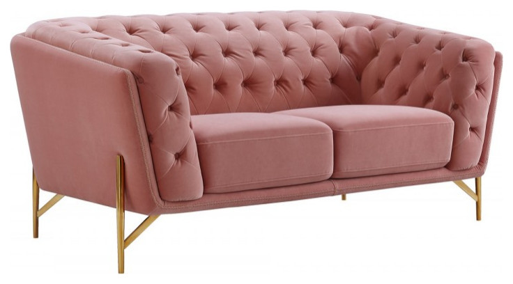 Rosabela  Modern Salmon Velvet Loveseat   Modern   Sofas   by Virgil Stanis Design  Houzz