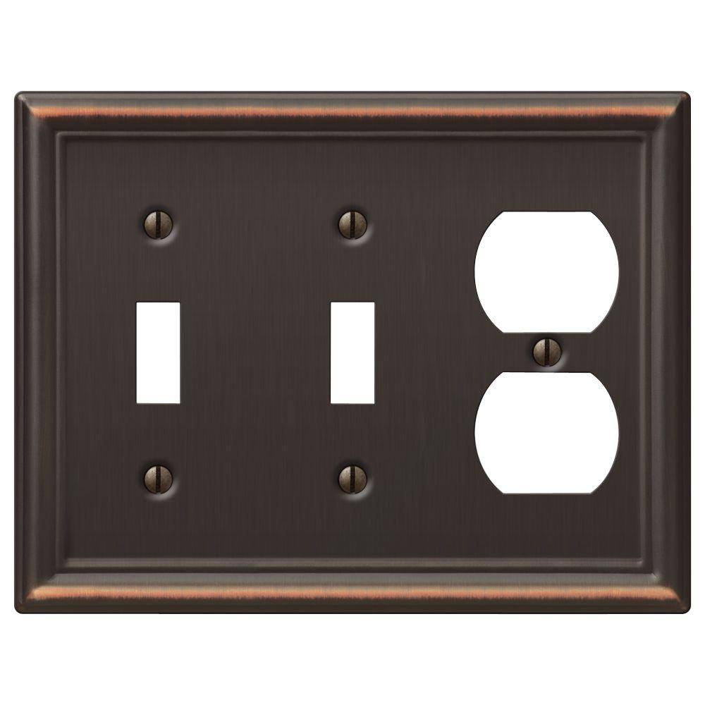 AMERELLE Ascher 3 Gang 2-Toggle and 1-Duplex Steel Wall Plate - Aged Bronze 149TTDDB