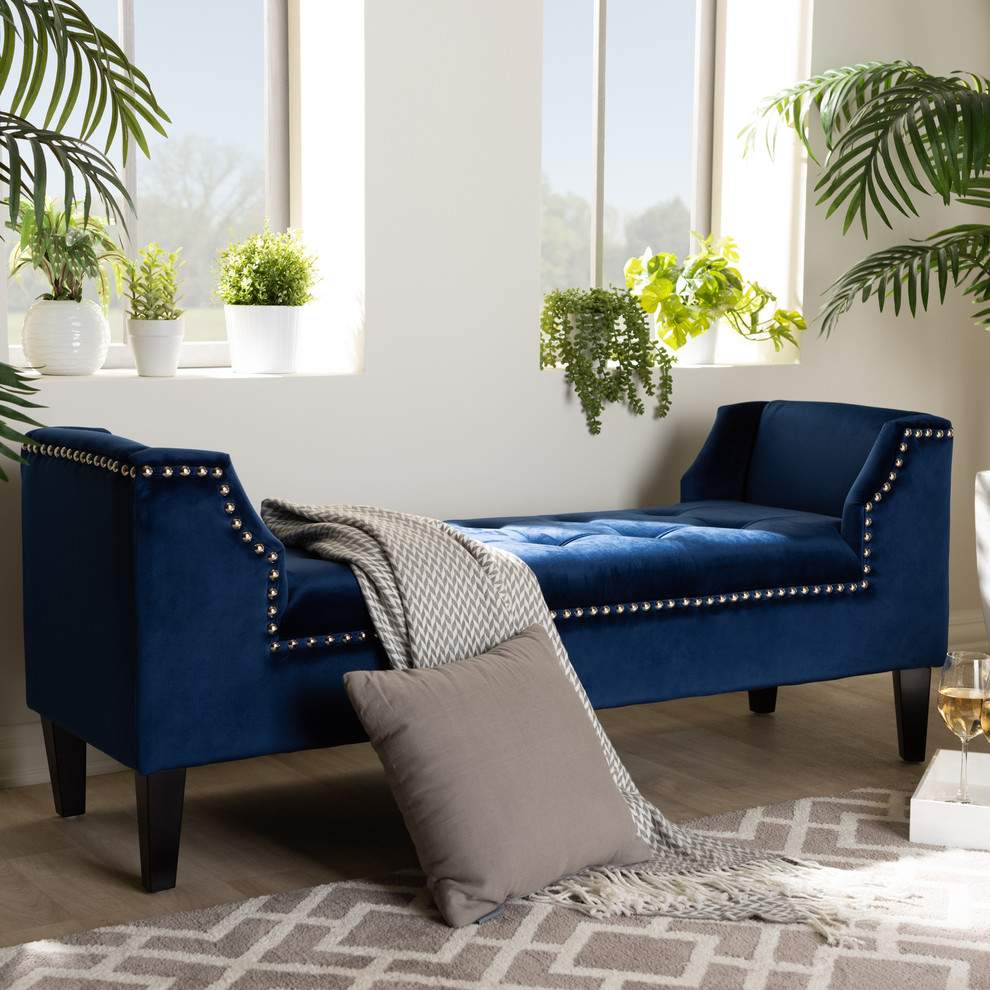 Baxton Studio Perret Tufted Velvet and Wood Bench in Royal Blue   Contemporary   Upholstered Benches   by HedgeApple  Houzz