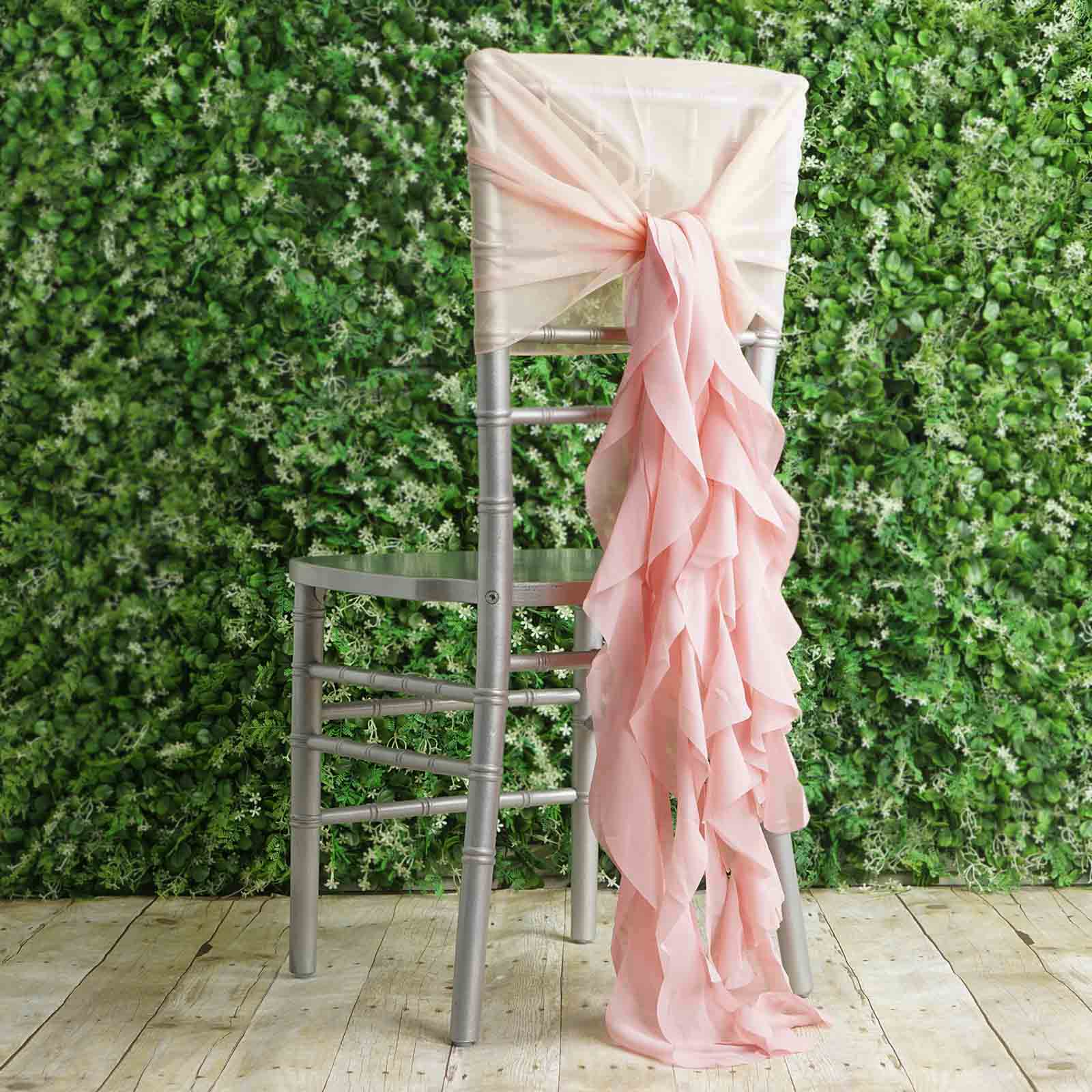 1 Set Blush Chiffon Hoods With Ruffles Willow Chair Sashes