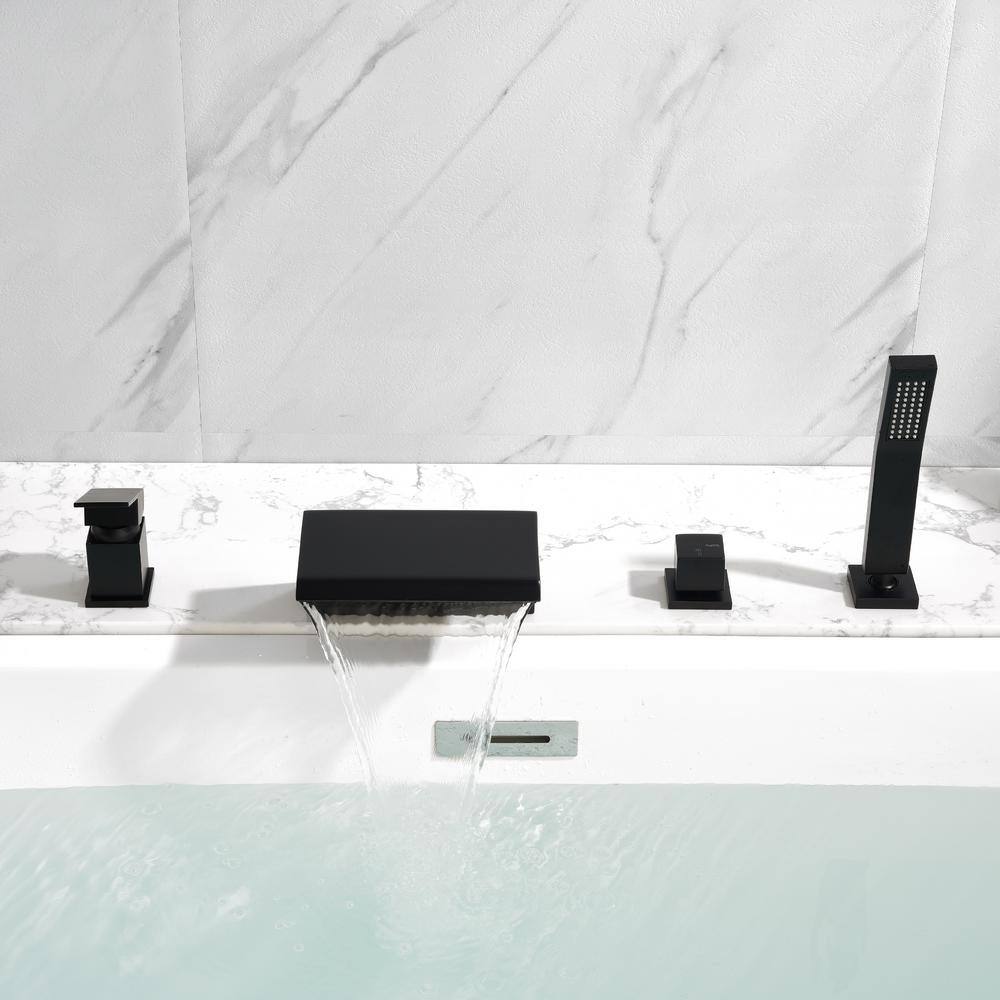 Boyel Living Single-Handle Tub Deck Mount Roman Tub Faucet with Hand Shower and Water Suply Hose in Matte Black SMD-1721B