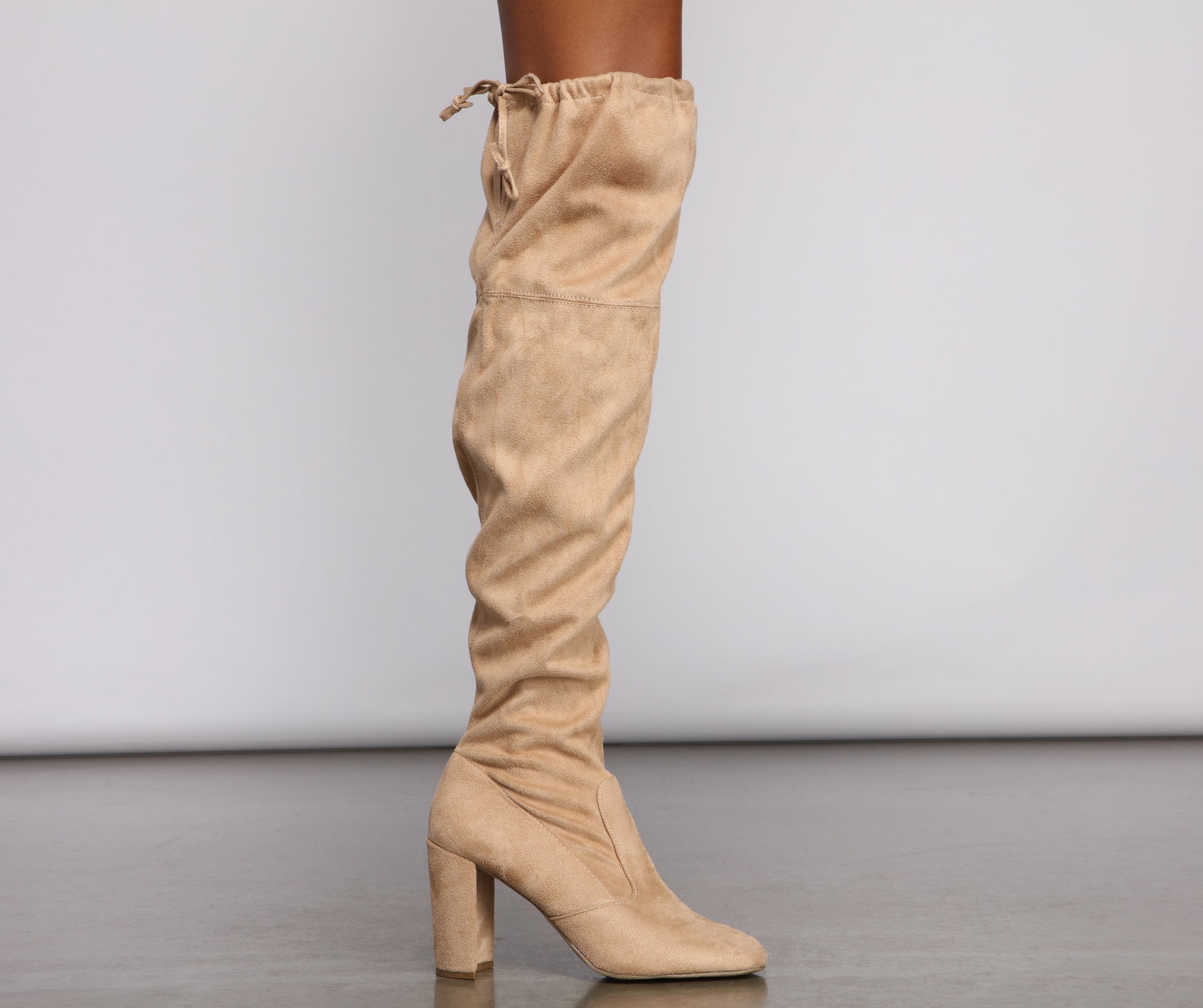 Faux Suede Over The Knee Block Heel Boots