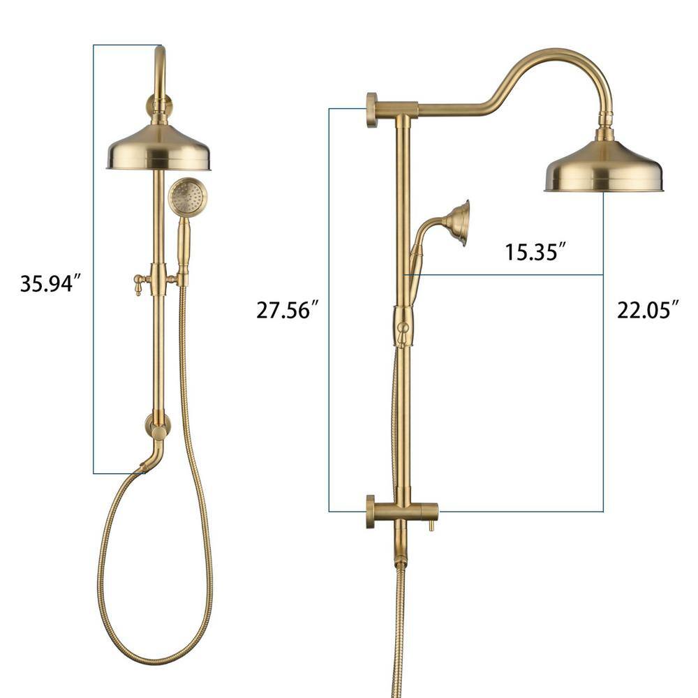 Lukvuzo 2-Jet Shower System with 8 in. Rain Showerhead and Hand Shower in Brushed Gold HSSA08FS066