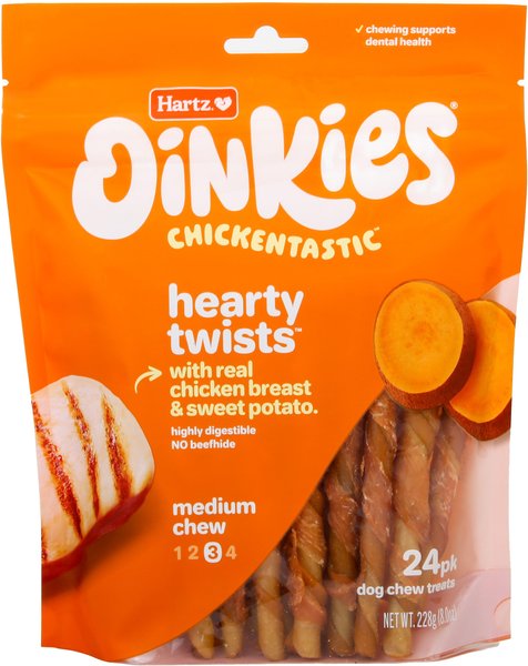 Hartz Oinkies Chickentastic Hearty Twists Natural Chew Dog Treats， 24 count