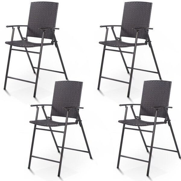 Costway 4 PCS Folding Rattan Wicker Bar Stool Chair Indoor andOutdoor