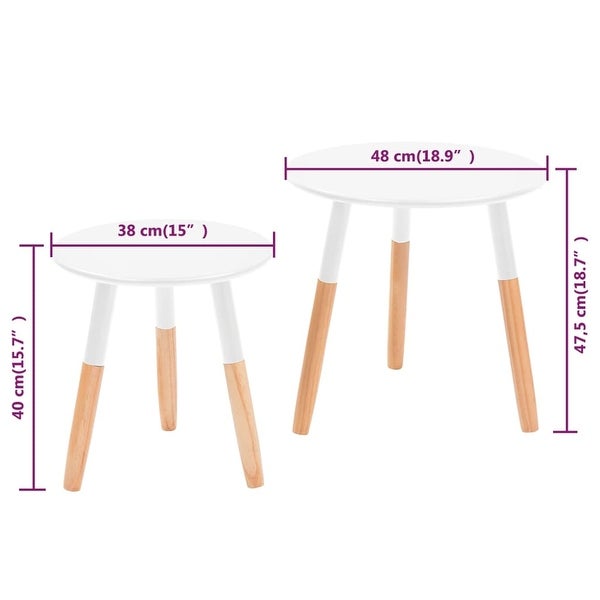 Side Table Set 2 Pieces Solid Pinewood White